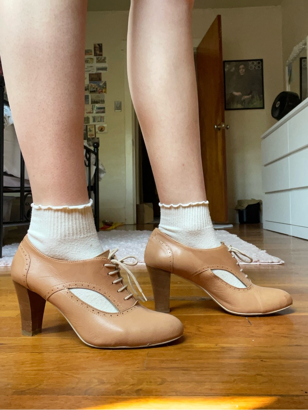 Tan lace-up oxford heels